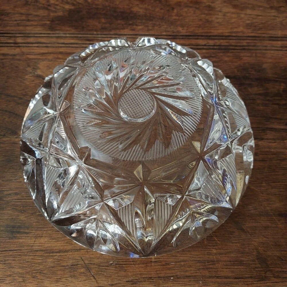 Vintage Cut Bohemia Czech Crystal Ash Dish Round 5.5 Diameter Geometric Design - Picture 8 of 8
